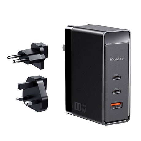 Incarcator Mcdodo Universal Travel Adapter Nuc AR Power Series (CH-8101 Pro), UK/US/EU Plug, 2x Type-C, USB-A, 100W, GaN, Negru