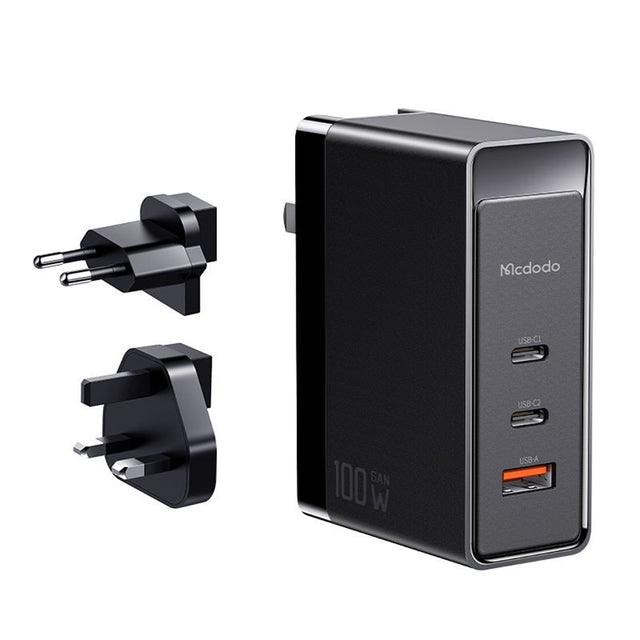 Incarcator Mcdodo Universal Travel Adapter Nuc AR Power Series (CH-8101 Pro), UK/US/EU Plug, 2x Type-C, USB-A, 100W, GaN, Negru
