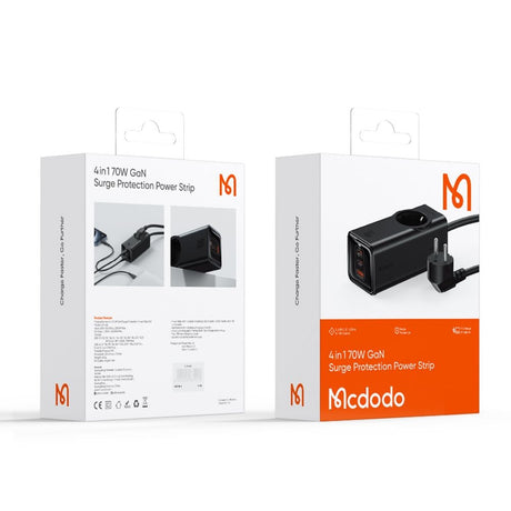 Gadget Mcdodo 4in1 Extension Cord Super Cube Series (CH-4620), Schuko, 2x Type-C, USB-A, 70W, GaN Technology, 1.5m, Negru