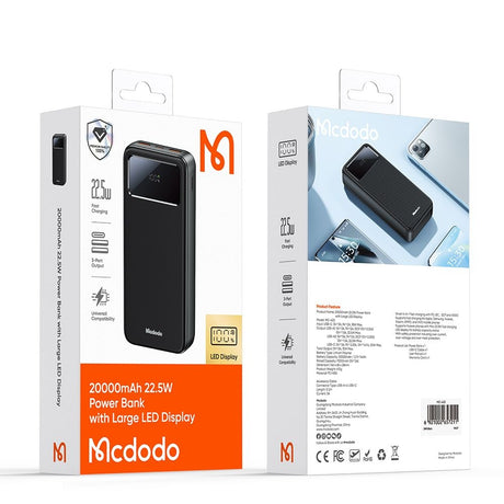 Baterie externa Mcdodo (MC-4230), Type-C + 2x USB-A Ports, 20000mAh, 22.5W, LED Display, Negru