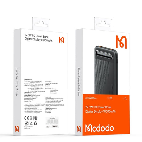 Baterie externa Mcdodo Star Series (MC-3881), Type-C + 2x USB, 10000mAh, 22.5W, Digital Display, Negru