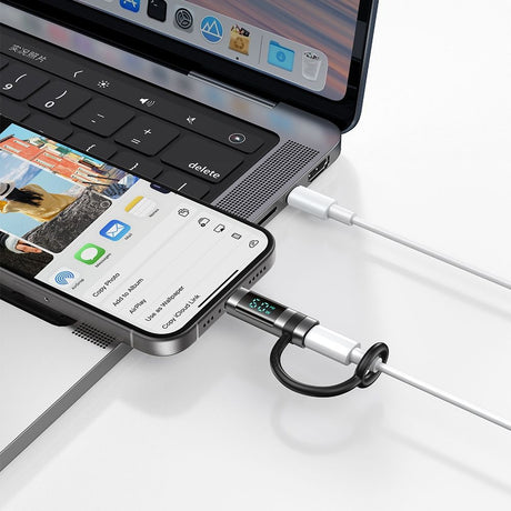 Adaptor Mcdodo Adapter Pigeon Series (OT-0180), Silicone Hook, Aluminium Alloy, Lightning to USB-C, 60W, HD LED Display, Negru