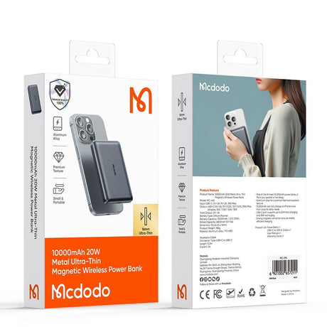 Baterie externa Mcdodo Magnetic Meta Series (MC-4651), 10000mAh, 20W, Ultra-Thin Design, Negru