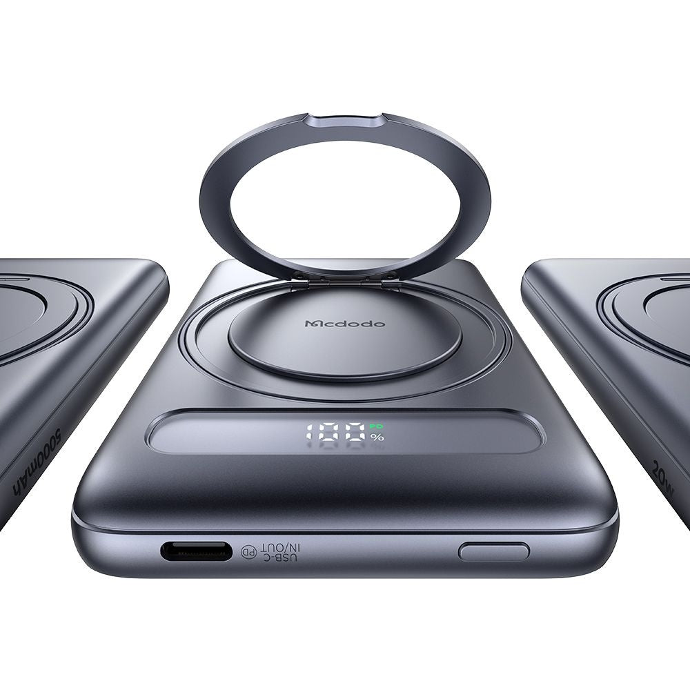 Baterie externa Mcdodo Magnetic Meta Series (MC-8361), Built-in 360° Ring Stand, 5000mAh, 20W, Digital Display, Gri Inchis