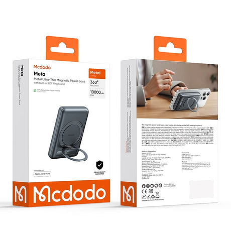 Baterie externa Mcdodo Magnetic Meta Series (MC-8371), Built-in 360° Ring Stand, 10000mAh, 20W, Digital Display, Gri Inchis