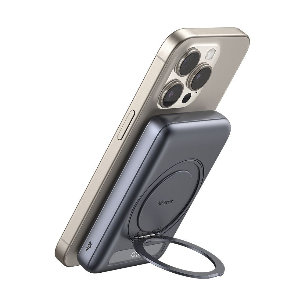 Baterie externa Mcdodo Magnetic Meta Series (MC-8371), Built-in 360° Ring Stand, 10000mAh, 20W, Digital Display, Gri Inchis