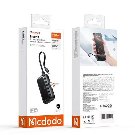 Baterie externa Mcdodo FreeKit Series (MC-7760), with Built-in Cable & Connector USB-C, 5000mAh, 22.5W, Negru