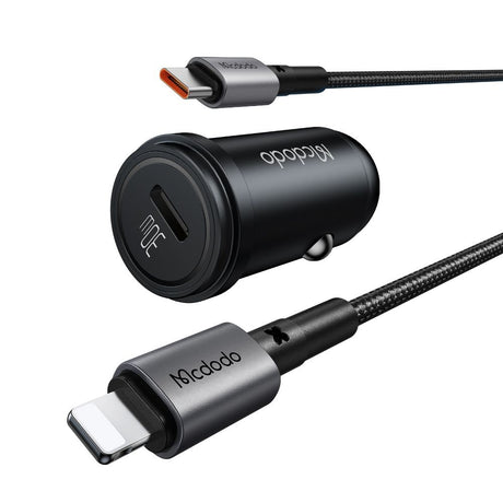 Incarcator Mcdodo Car Obsidian Series (CC-7492), Type-C to Lightning Cable Included, PD30W, Smart IC, Mini Size, 1.2m, Negru