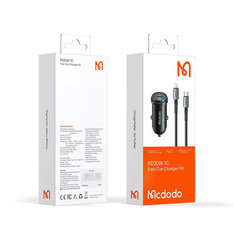Incarcator Mcdodo Car Obsidian Series (CC-7492), Type-C to Lightning Cable Included, PD30W, Smart IC, Mini Size, 1.2m, Negru