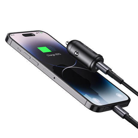 Incarcator Mcdodo Car Obsidian Series (CC-7492), Type-C to Lightning Cable Included, PD30W, Smart IC, Mini Size, 1.2m, Negru