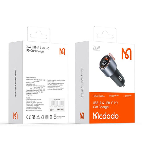 Incarcator Mcdodo Car Venus Series (CC-3690), Dual Port, Fast Charger, PD75W, Digital Display, 12-24V, Negru