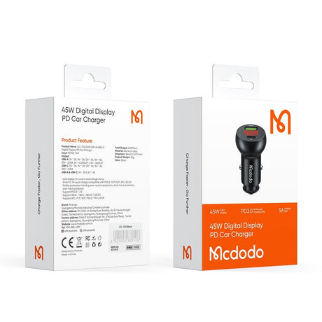 Incarcator Mcdodo Car (CC-7030), Dual Port, Fast Charging, 45W, Digital Display, Multiple Protections, Negru