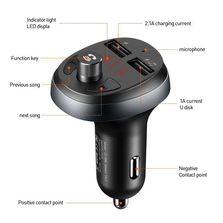 Incarcator Mcdodo FM Modulator with Car (CC-6880), 2x USB-A, with LED Display, 2.1A, Negru