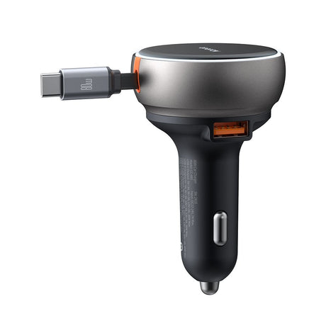Incarcator Mcdodo Car (CC-4850), with USB-C Retractable Cable, 80W, Dual Port, Indicator Light Ring, 80cm, Negru