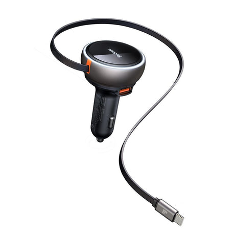 Incarcator Mcdodo Car (CC-4850), with USB-C Retractable Cable, 80W, Dual Port, Indicator Light Ring, 80cm, Negru