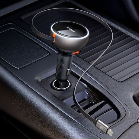 Incarcator Mcdodo Car (CC-4850), with USB-C Retractable Cable, 80W, Dual Port, Indicator Light Ring, 80cm, Negru