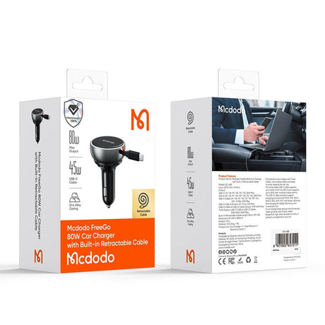 Incarcator Mcdodo Car (CC-4850), with USB-C Retractable Cable, 80W, Dual Port, Indicator Light Ring, 80cm, Negru