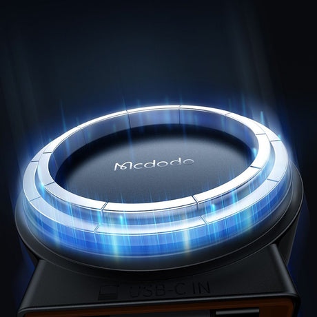Suport Mcdodo with Wireless Charging (CH-3000), for Air Vent, 15W, Dual Magnetic Coils, Built-in Retractable Cable, Negru