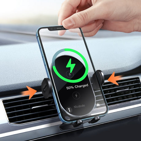 Suport Mcdodo with Wireless Charging (CH-1600), for Air Vent/Dashboard, Dual Coil, Qi2 15W, One-Hand Operation, Negru