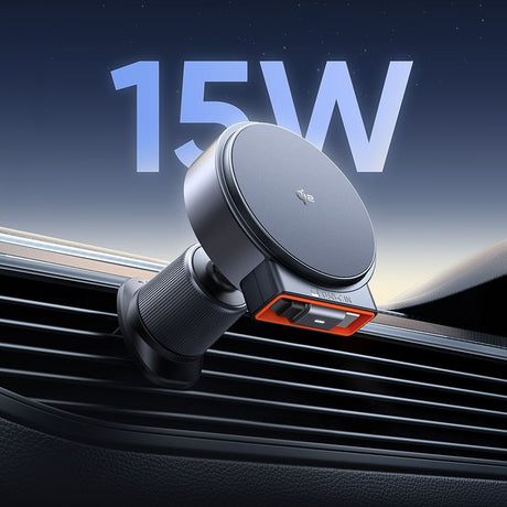Suport Mcdodo with Wireless Charging (CH-0090), for Air Vent, 15W, Qi2, Built-in Retractable Cable, Negru