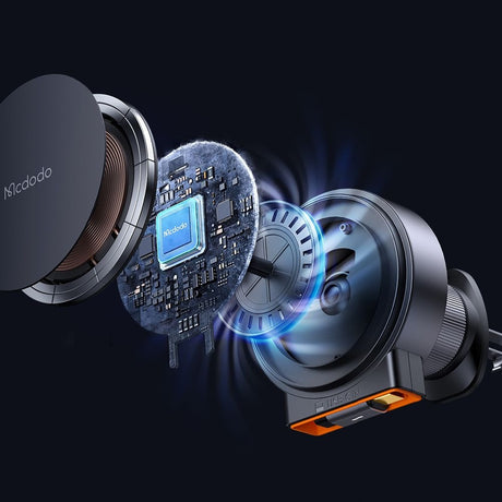 Suport Mcdodo with Wireless Charging (CH-0091), for Air Vent, 15W, Qi2, Built-in Retractable Cable, Auriu Desert