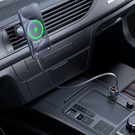 Suport Mcdodo with Wireless Charging (CH-0091), for Air Vent, 15W, Qi2, Built-in Retractable Cable, Auriu Desert