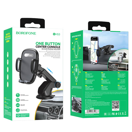 Suport Borofone Windy (BH53), with Suction Cup, for Dashboard/Windshield, 4.5-6.7" Phone, Negru Grey