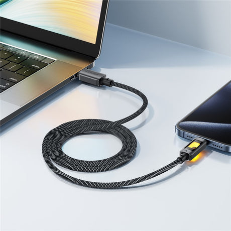 Cablu Acefast (C21-03), Fast Charge, Type-C to Type-C, 60W, 3A, Colorful Gradient Lighting Effect, 1.2m, Negru