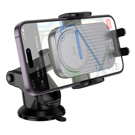 Suport Borofone with Wireless Charging Leading (BH222), for Dashboard/Windshield, Secure Grip, 15W, Negru Metal Grey