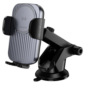 Suport Borofone with Wireless Charging Leading (BH222), for Dashboard/Windshield, Secure Grip, 15W, Negru Metal Grey