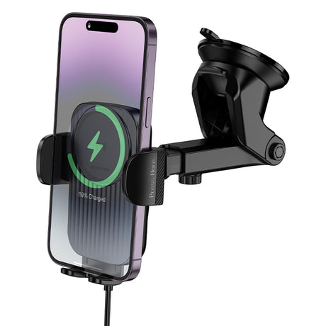 Suport Borofone with Wireless Charging Leading (BH222), for Dashboard/Windshield, Secure Grip, 15W, Negru Metal Grey