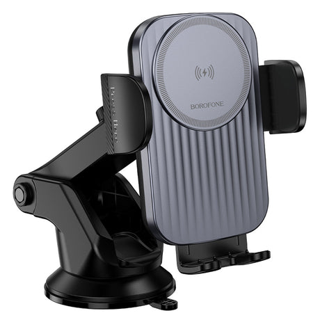 Suport Borofone with Wireless Charging Leading (BH222), for Dashboard/Windshield, Secure Grip, 15W, Negru Metal Grey