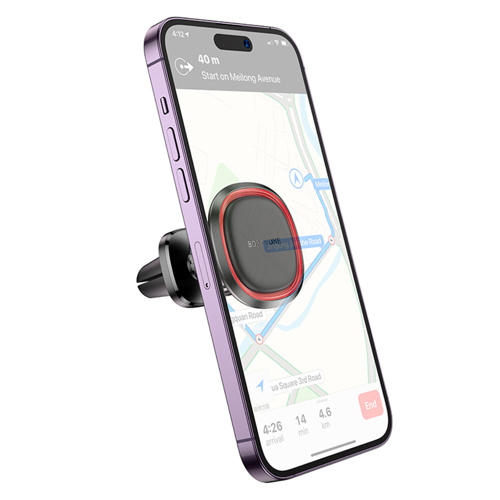 Suport Borofone Roman (BH124), Magnetic, for Air Outlet, 360° Adjust, 4.5–7 inch Phones, Negru / Gray