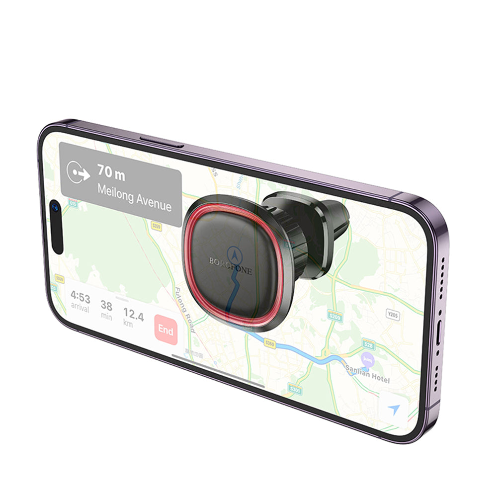 Suport Borofone Roman (BH124), Magnetic, for Air Outlet, 360° Adjust, 4.5–7 inch Phones, Negru / Gray