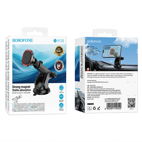 Suport Borofone Roman (BH125), Magnetic, with Suction Cup, for Dashboard/Windshield, 360° Adjust, Negru Gray