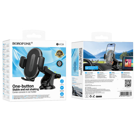 Suport Borofone Rio (BH134), for Dashboard/Windshield, 360° Adjust, ABS, Silicone, 4.5–7", Negru