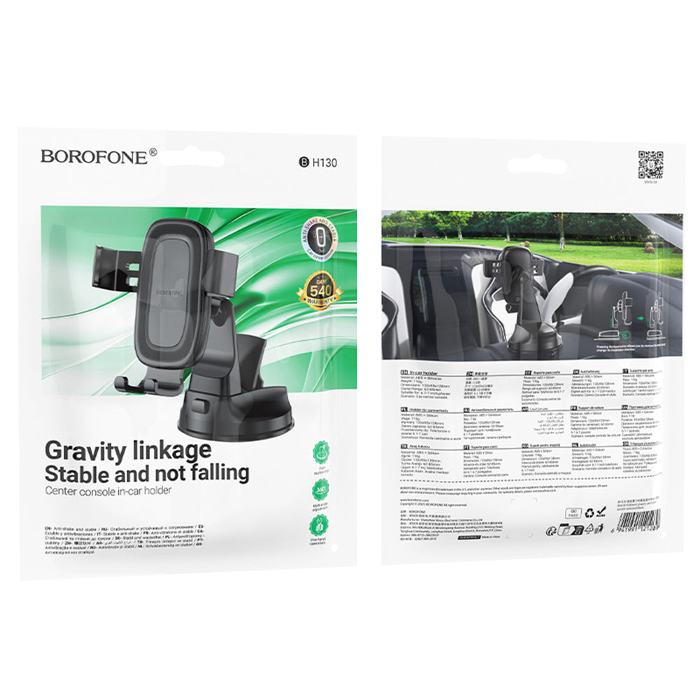 Suport Borofone Follower Gravity (BH130), for Dashboard/Windshield, 360° Adjust, ABS, Silicone, 6.1-7", Negru