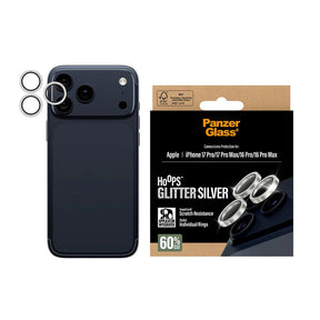 Folie de protectie PanzerGlass® Hoops® Camera Lens compatibil cu iPhone 17 Pro / iPhone 17 Pro Max / iPhone 16 Pro / iPhone 16 Pro Max, Glitter Silver