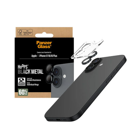 Folie de protectie PanzerGlass® Hoops® Camera Lens compatibil cu iPhone 17 / iPhone 16 / iPhone 16 Plus, Negru