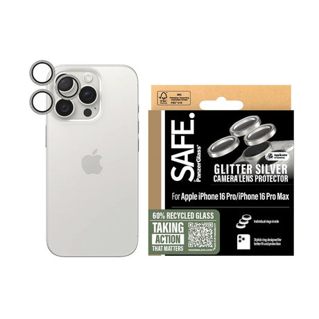 Folie de protectie PanzerGlass® SAFE. Camera Lens compatibil cu iPhone 16 Pro / iPhone 16 Pro Max, Glitter Silver
