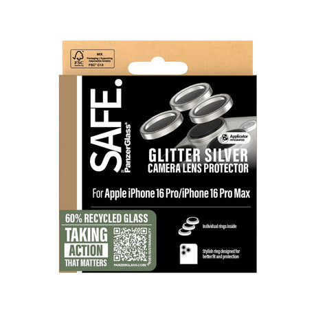 Folie de protectie PanzerGlass® SAFE. Camera Lens compatibil cu iPhone 16 Pro / iPhone 16 Pro Max, Glitter Silver