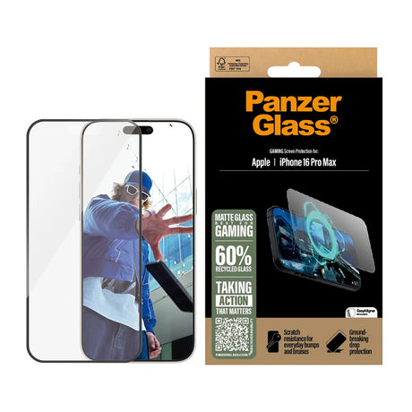 Folie de protectie PanzerGlass® Ultra-Wide Fit Gaming compatibil cu iPhone 16 Pro Max, Negru Mat