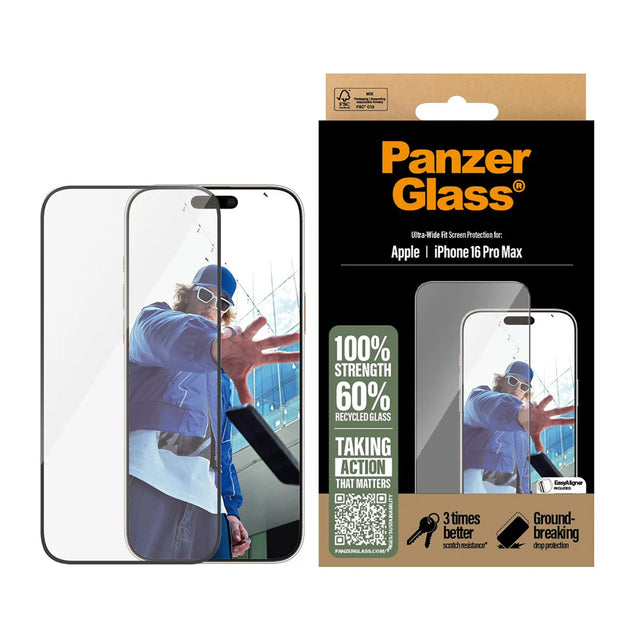 Folie de protectie PanzerGlass® Ultra-Wide Fit compatibil cu iPhone 16 Pro Max, Negru