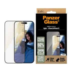 Folie de protectie PanzerGlass® Ultra-Wide Fit EyeCare compatibil cu iPhone 16 / iPhone 15, Negru