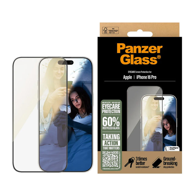 Folie de protectie PanzerGlass® Ultra-Wide Fit EyeCare compatibil cu iPhone 16 Pro, Negru