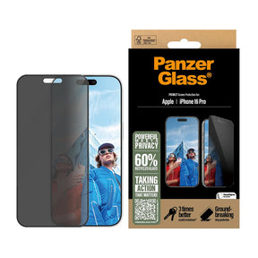 Folie de protectie PanzerGlass® Ultra-Wide Fit Privacy w. EasyAligner compatibil cu iPhone 16 Pro, Negru