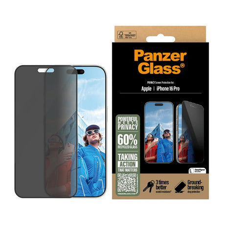 Folie de protectie PanzerGlass® Ultra-Wide Fit Privacy w. EasyAligner compatibil cu iPhone 16 Pro, Negru