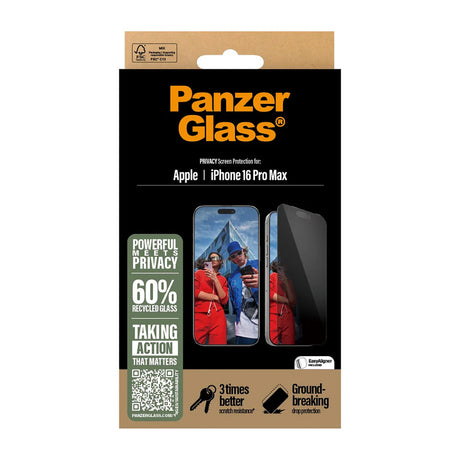Folie de protectie PanzerGlass® Ultra-Wide Fit Privacy w. EasyAligner compatibil cu iPhone 16 Pro Max, Negru