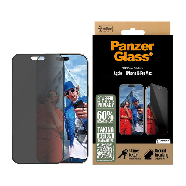 Folie de protectie PanzerGlass® Ultra-Wide Fit Privacy w. EasyAligner compatibil cu iPhone 16 Pro Max, Negru