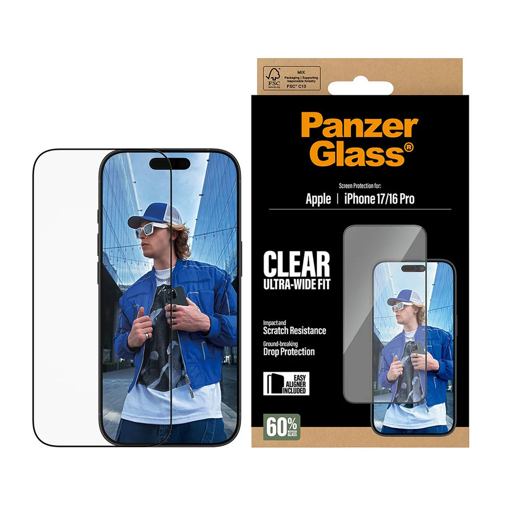 Folie de protectie PanzerGlass® Ultra-Wide Fit w. EasyAligner compatibil cu iPhone 17 / iPhone 16 Pro, Negru